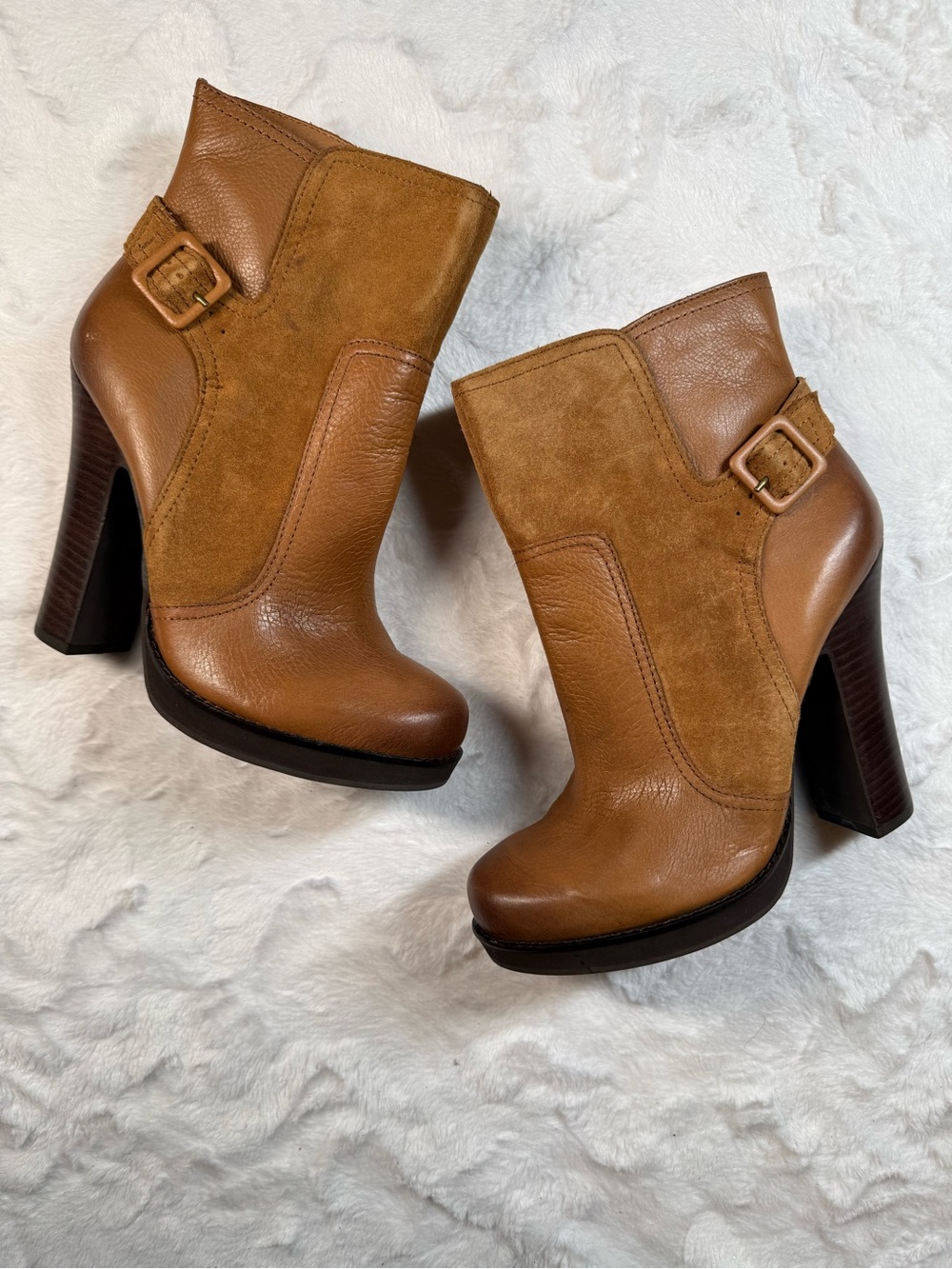 Jessica Simpson Cognac Leather & Suede High Heel Ankle Boots